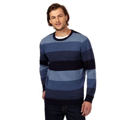 Maine New England Big and tall blue striped crew neck jumper